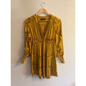 O.P.T. Gold midi ruffle dress